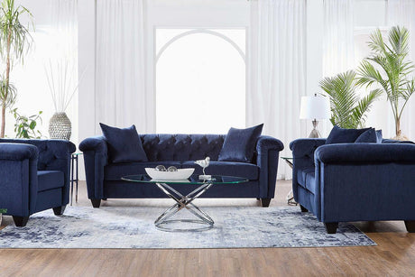 Lush Navy Modern Contemporary Solud Wood Velvet/Fabric Upholstered Tufted Sofa - Ella Furniture