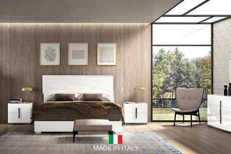 Dafne/mara White Modern Traditional Contemporary Marble Top Solid Wood LED Panel King Bed - Ella Furniture