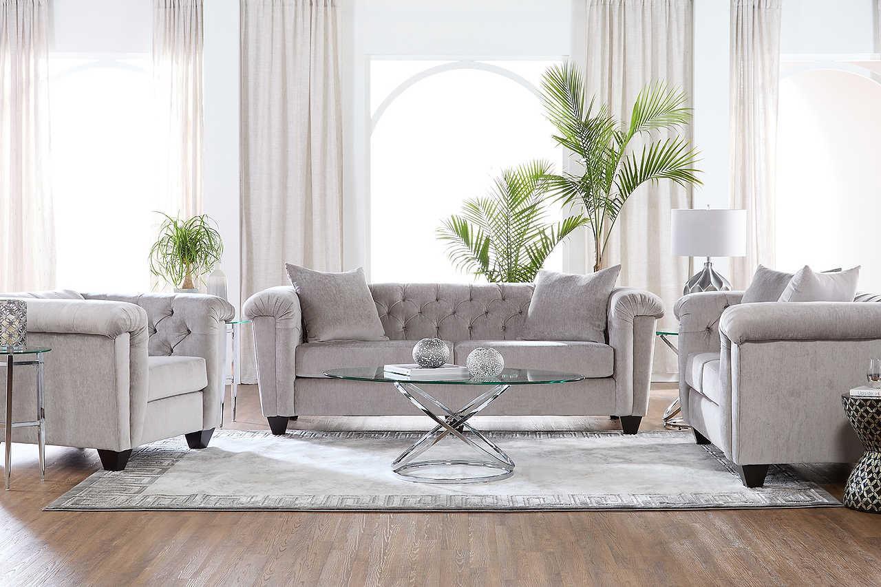 Lush Silver Modern Contemporary Solud Wood Velvet/Fabric Upholstered Tufted Sofa&Loveseat - Ella Furniture