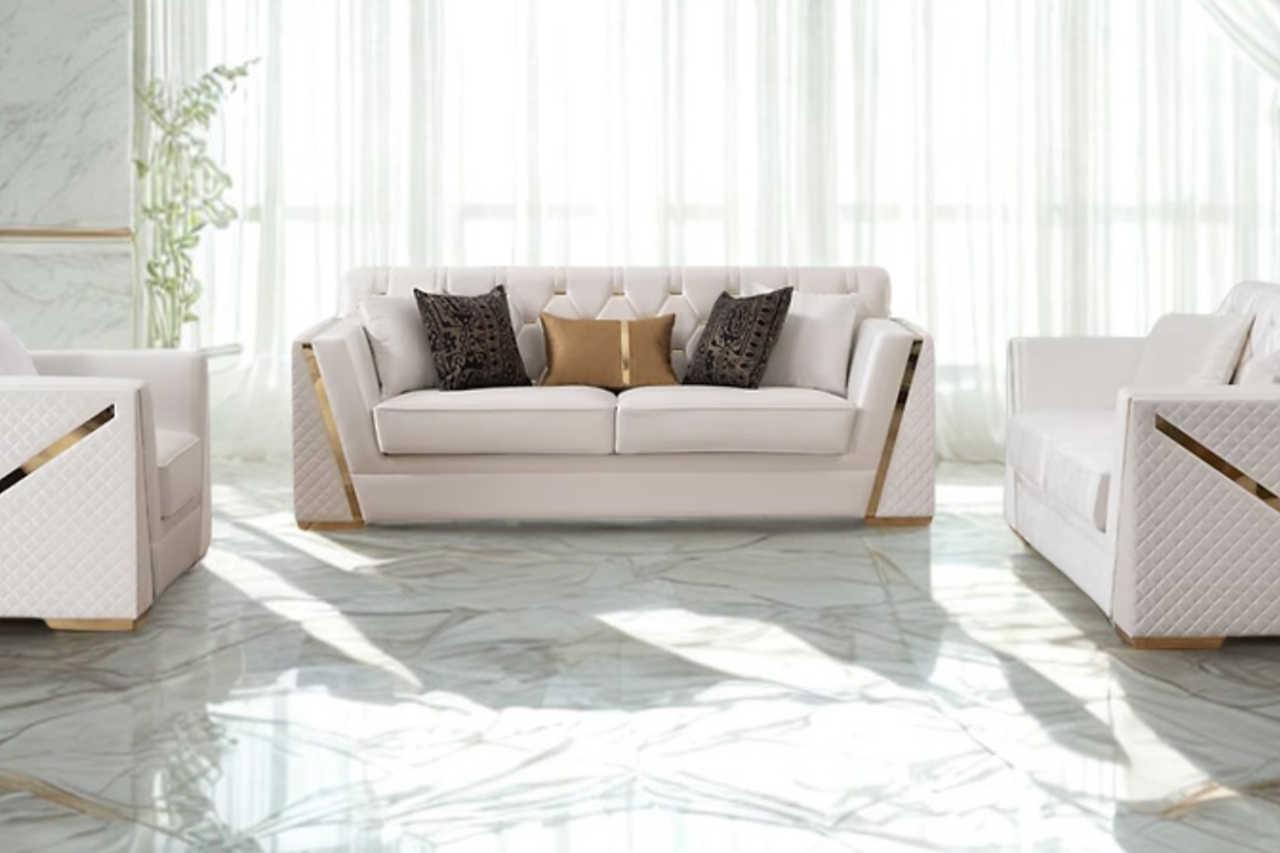 Hilena White Velvet Living Room Set