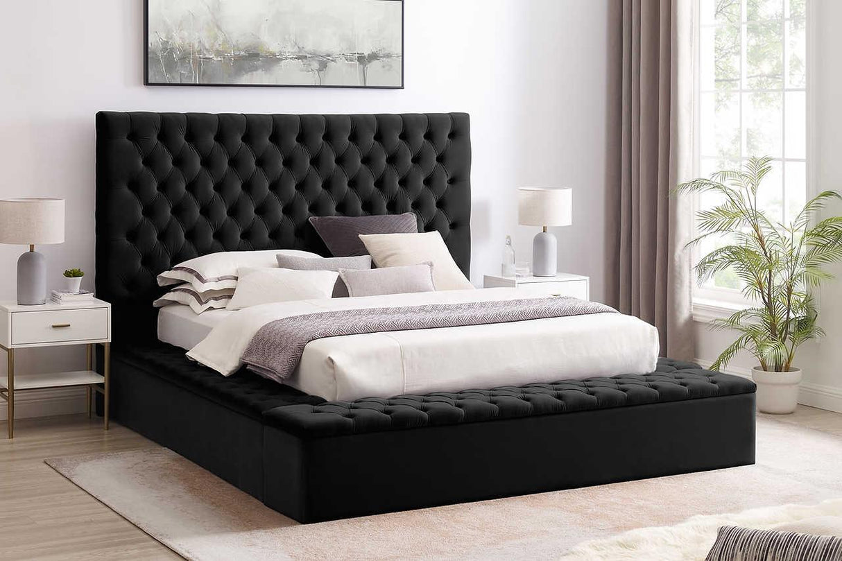 Catalina Black Modern Velvet Tufted Queen Bed - Ella Furniture
