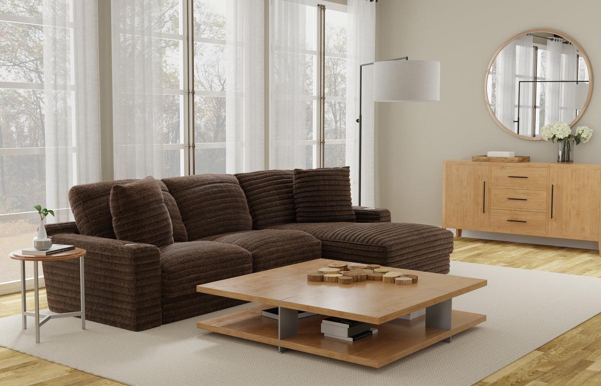 Kelly Oversized Corduroy Chocolate 123" Sectional with Cupholders