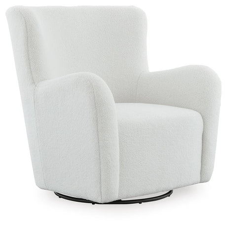 Rowenburg Cream Swivel Glider Accent Chair — angled view