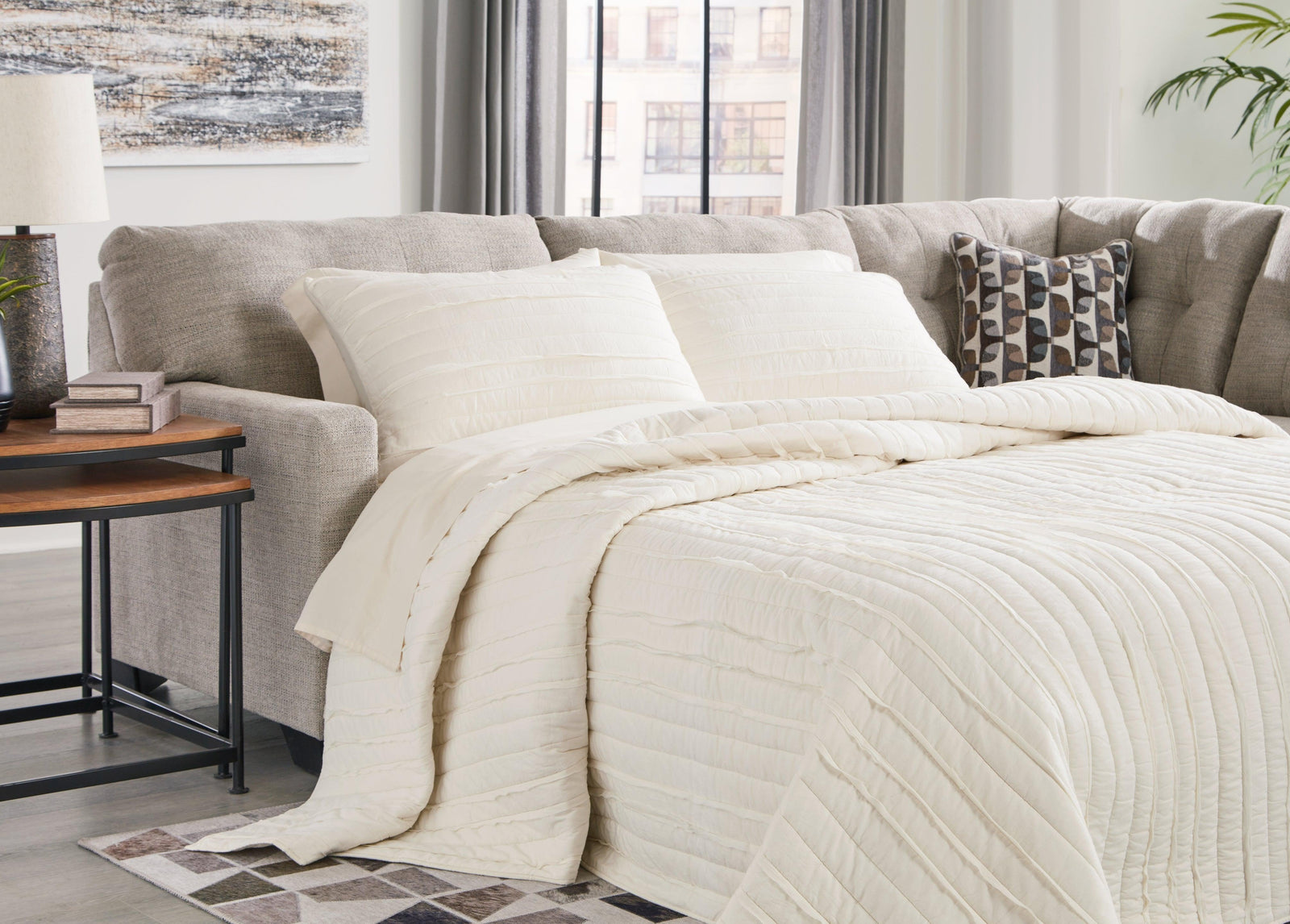 Mahoney Pebble 2-Piece Sleeper Sectional With Chaise - Ella Furniture