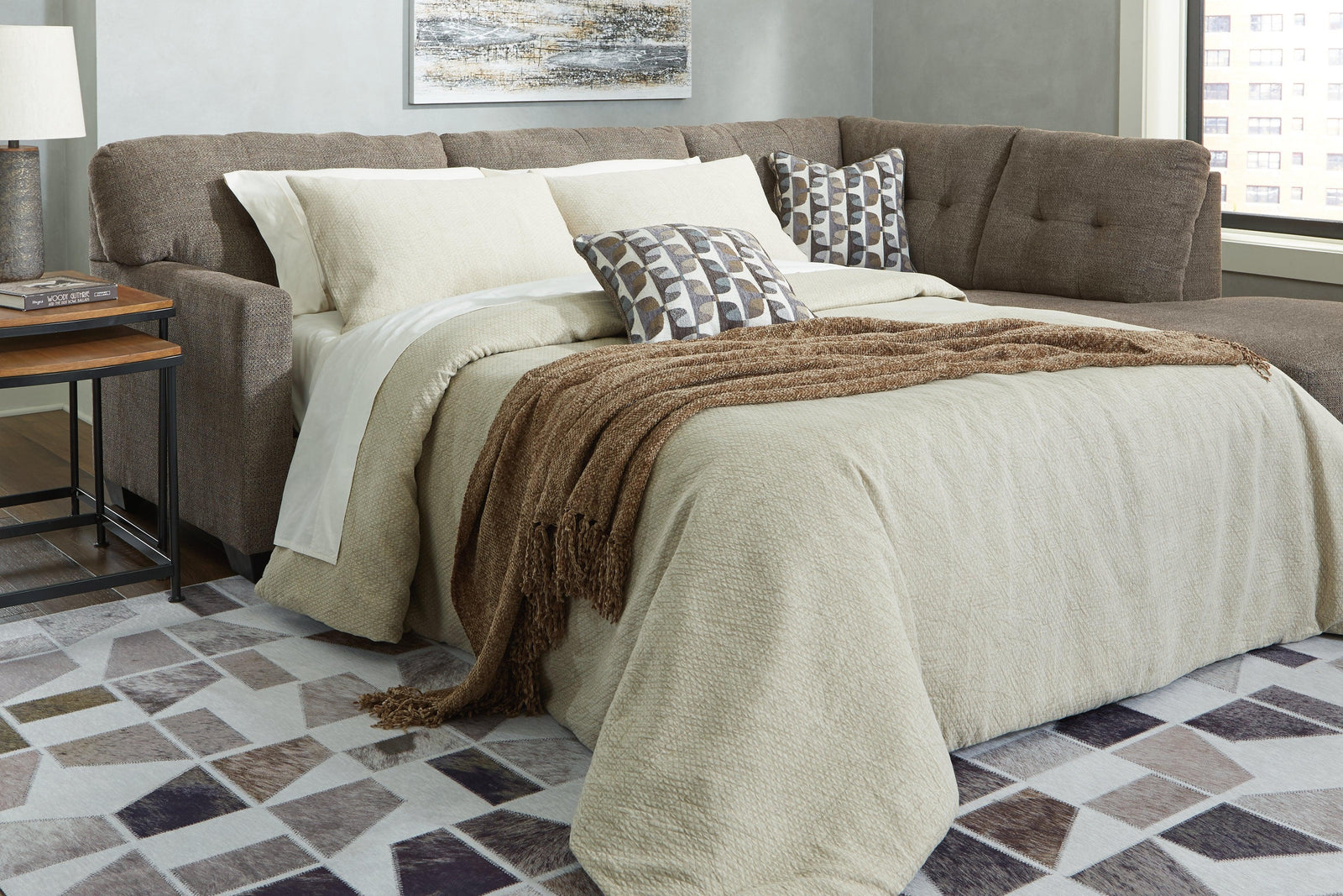 Mahoney Chocolate 2-Piece Sleeper Sectional With Chaise - Ella Furniture