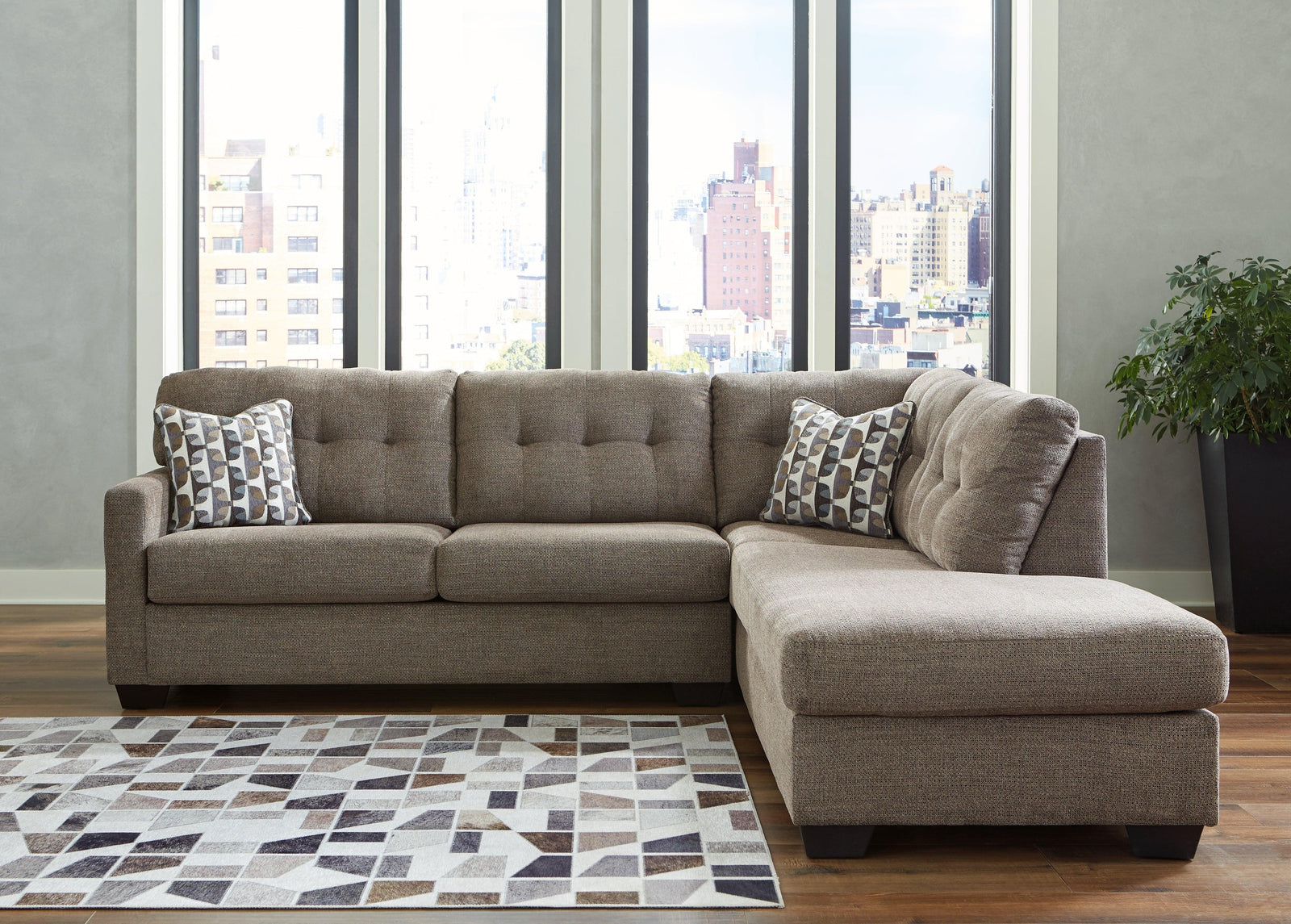 Mahoney Chocolate 2-Piece Sectional With Chaise - Ella Furniture