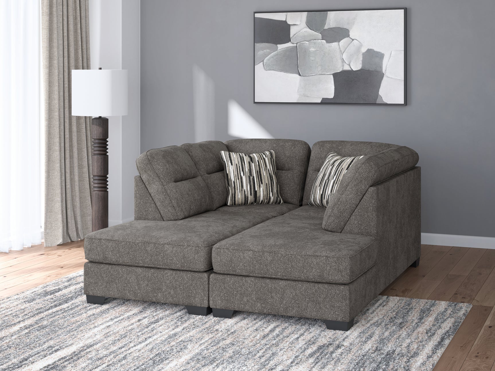 Olten Graphite Chenille 2-Piece Super Chaise