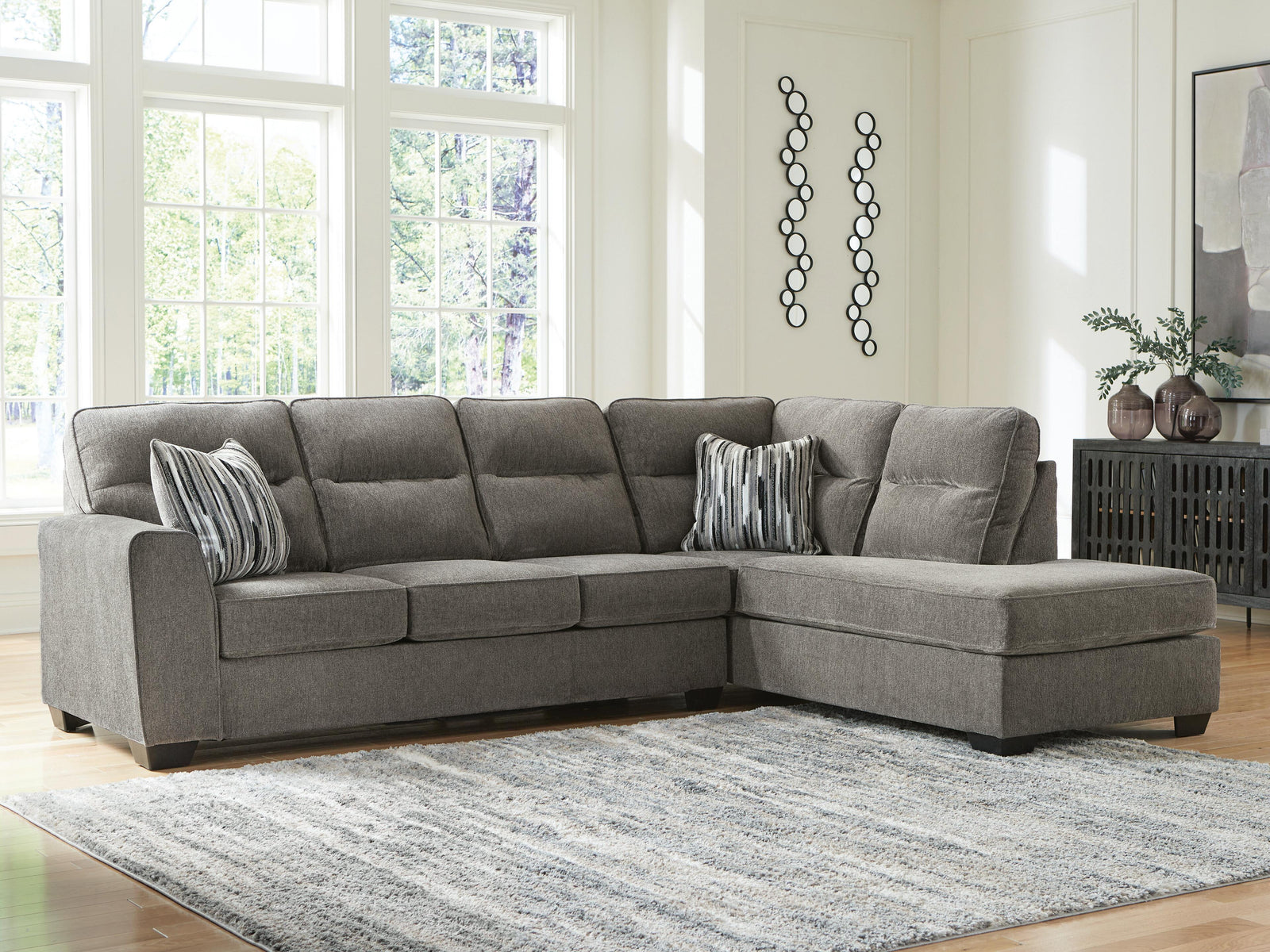 Olten Graphite Chenille 2-Piece Sectional with Chaise