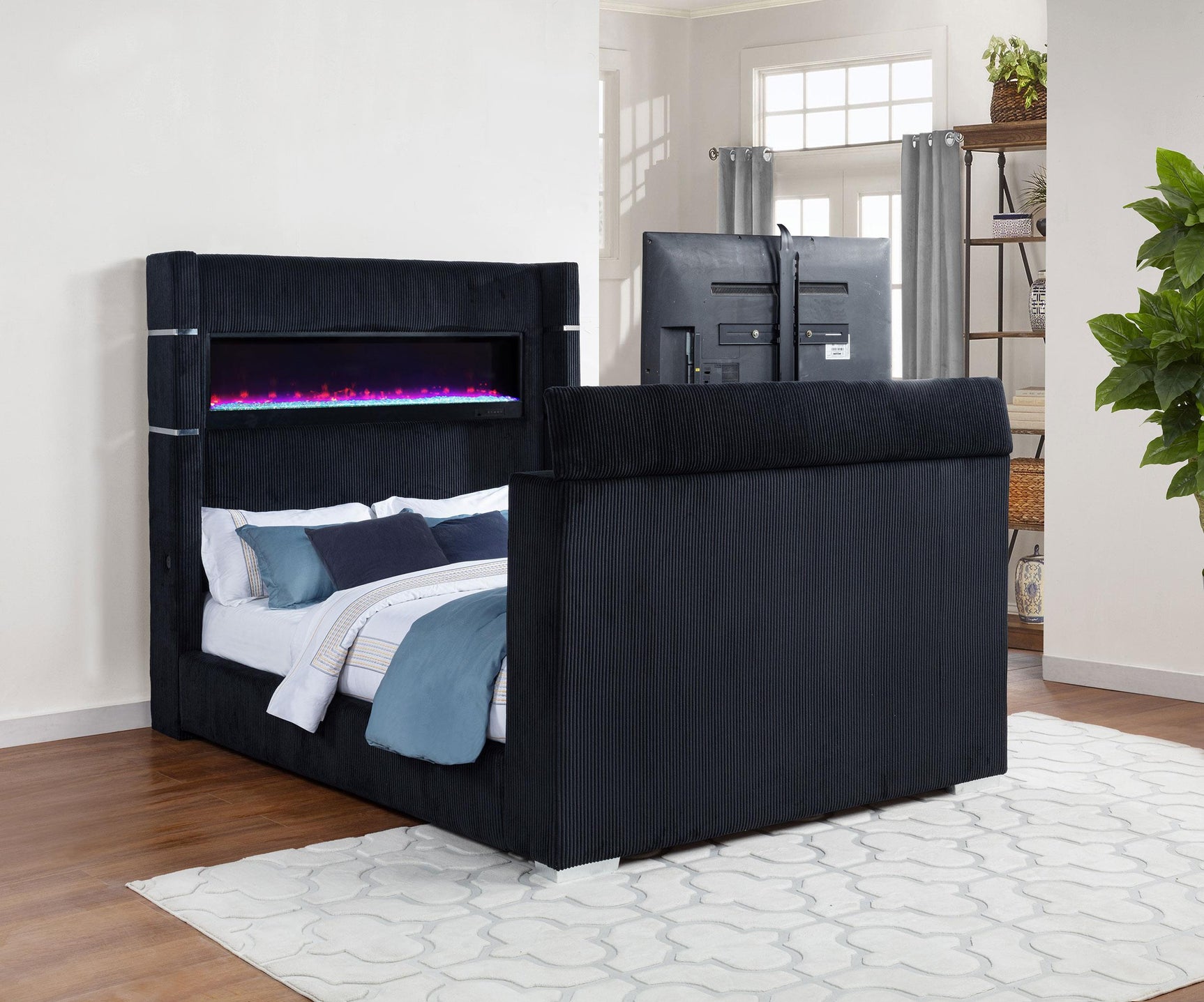 Tisdall Queen Flame Visualizer Wingback TV Bed Black