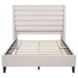 Leslie Upholstered Tufted Queen Wingback Platform Bed Beige