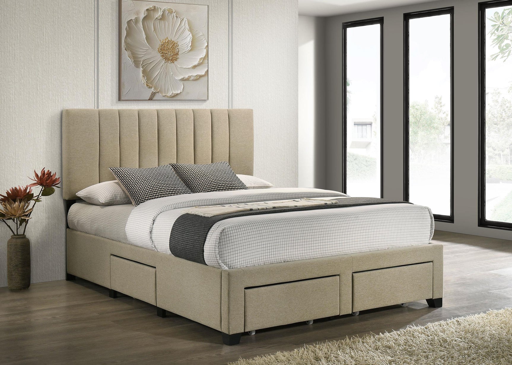 Wheatland 4-drawer Upholstered Full Storage Bed Light Brown