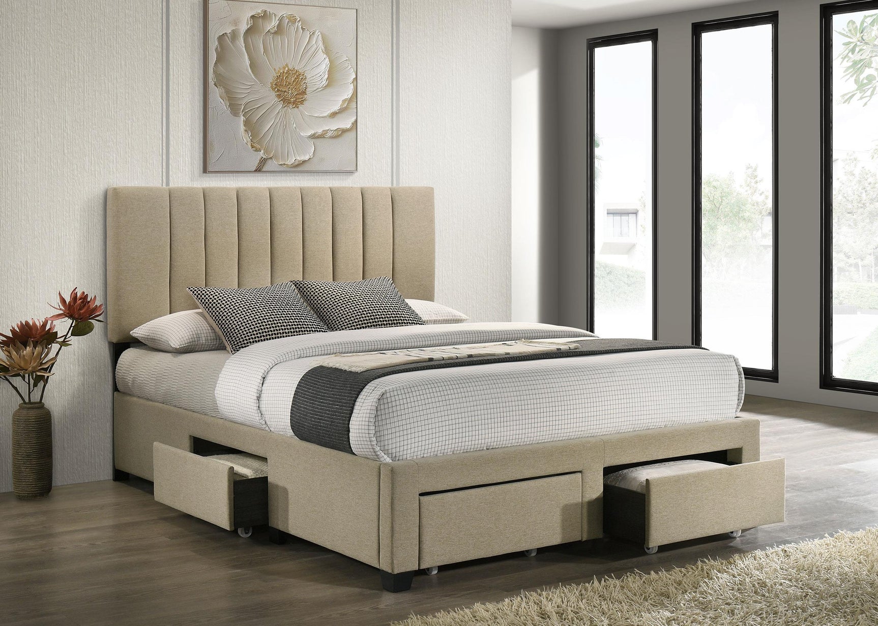 Wheatland 4-drawer Upholstered Full Storage Bed Light Brown