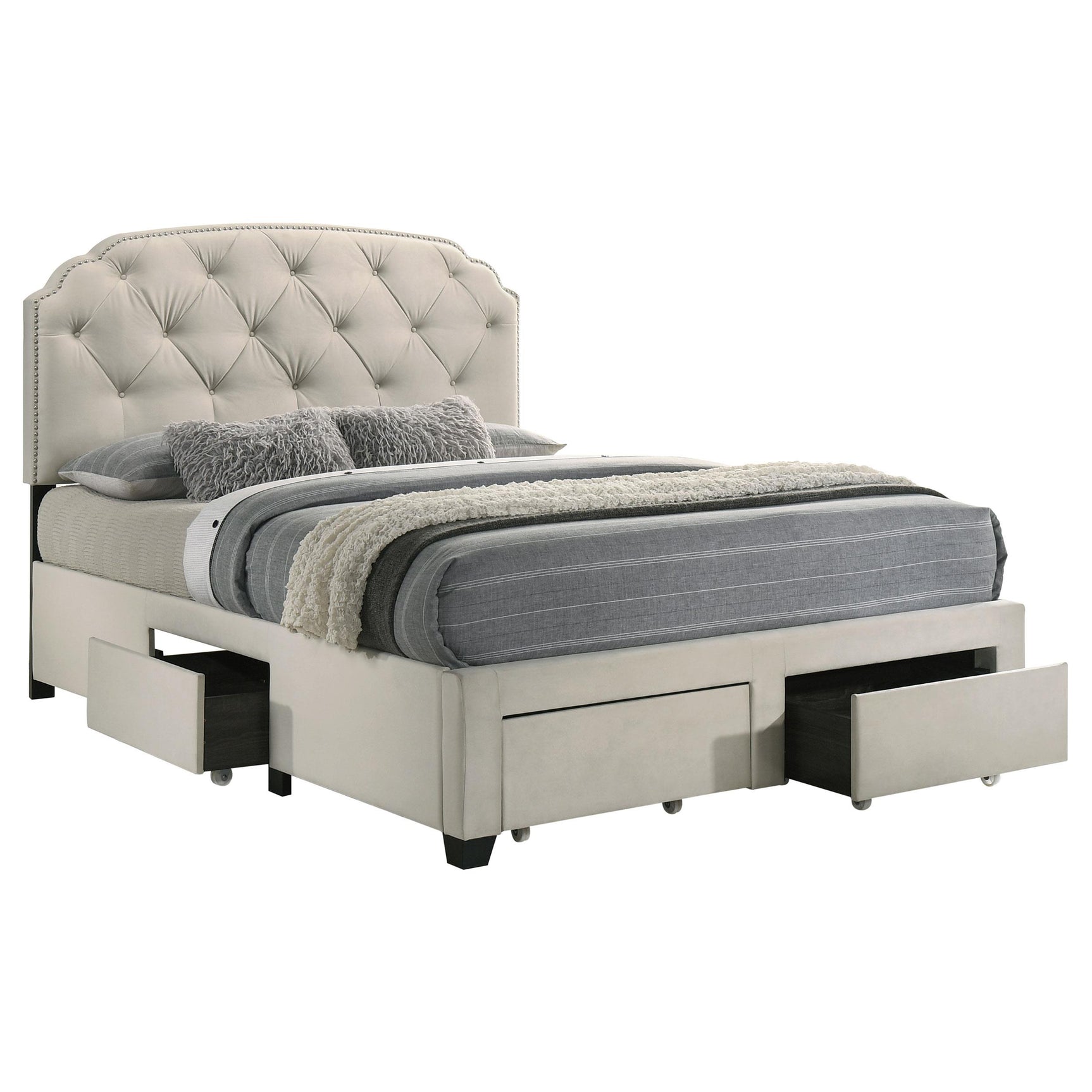 Marianna 4-drawer Upholstered Eastern King Storage Bed Cream