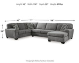 Birkdale Court Gray Chenille 3-Piece Sectional with Chaise dimension view
