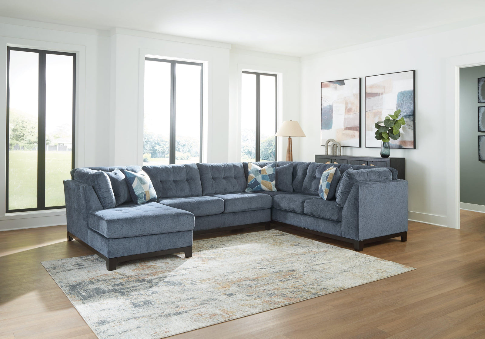 Maxon Place Navy Chenille 3-Piece Sectional with Chaise