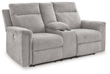 Barnsana Ash Chenille Power Reclining Loveseat with Console
