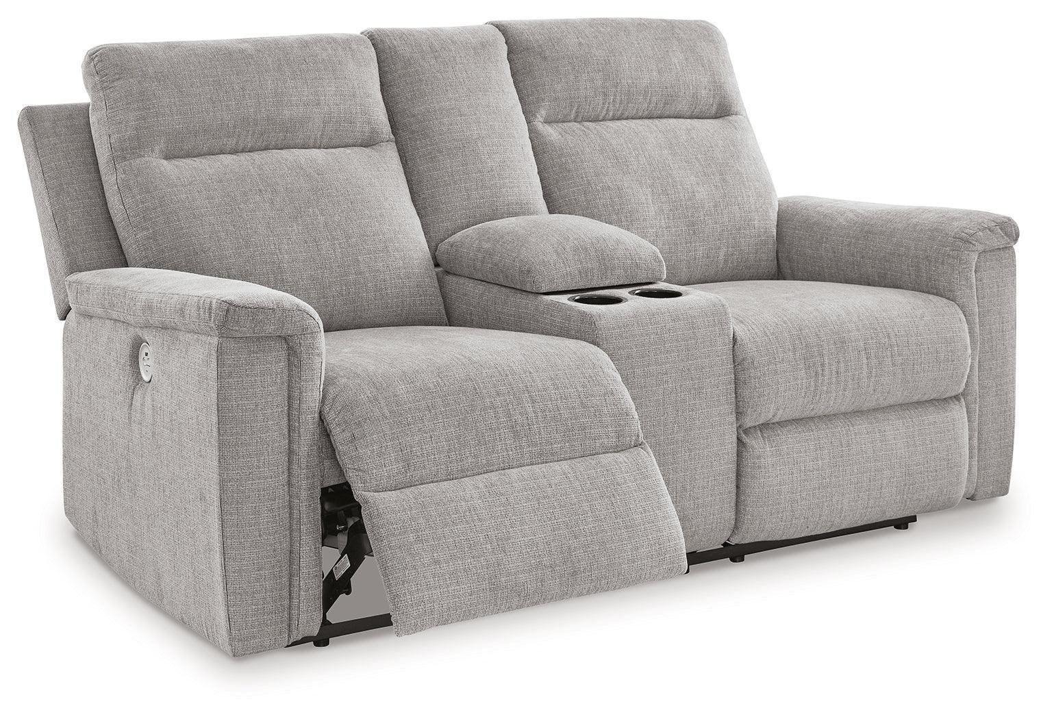 Barnsana Ash Chenille Power Reclining Loveseat with Console