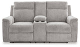 Barnsana Ash Chenille Power Reclining Loveseat with Console