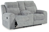 Buntington Pewter Chenille Reclining Loveseat with Console