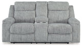 Buntington Pewter Chenille Reclining Loveseat with Console