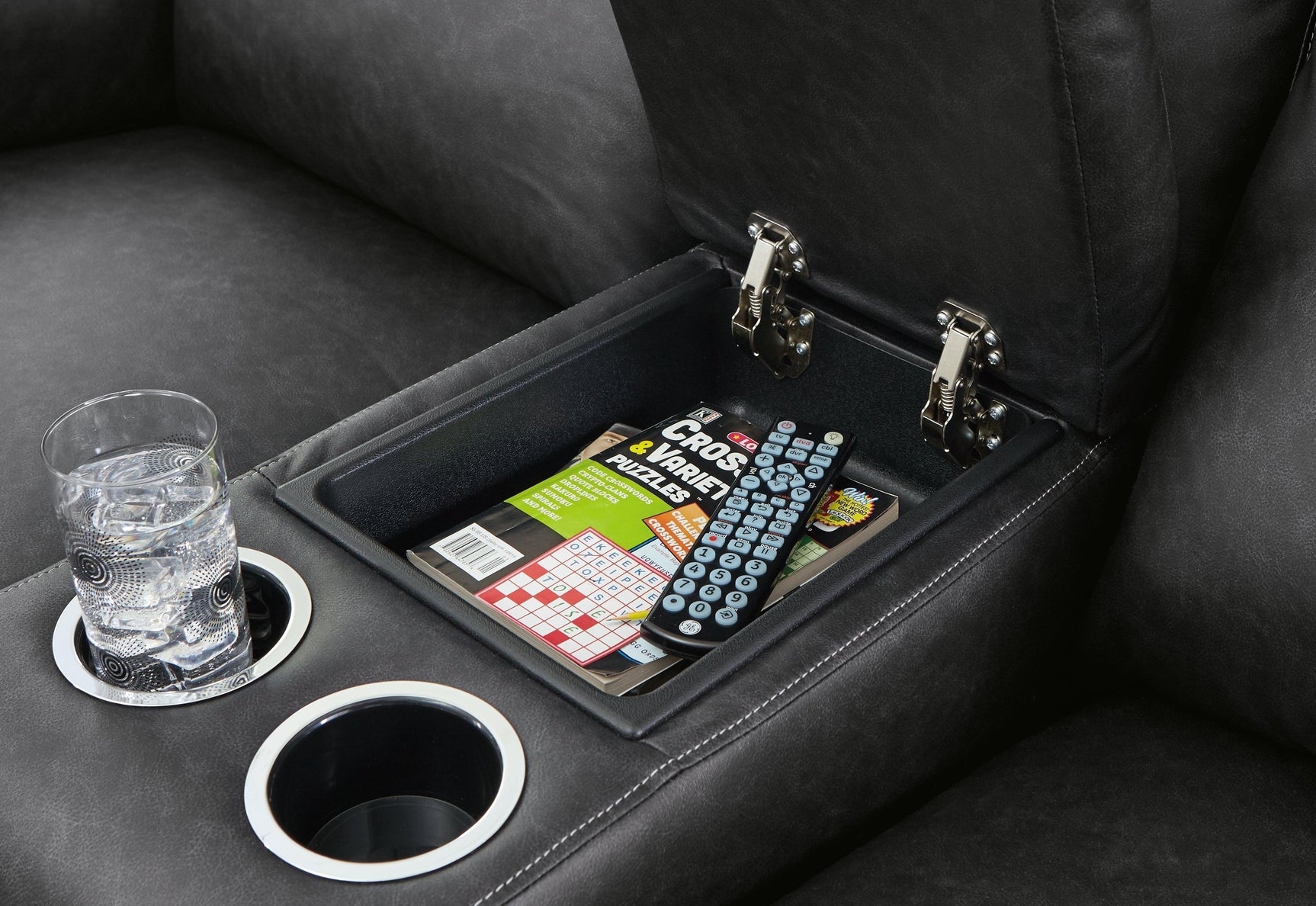 Axtellton Carbon Faux Leather Power Reclining Loveseat With Console