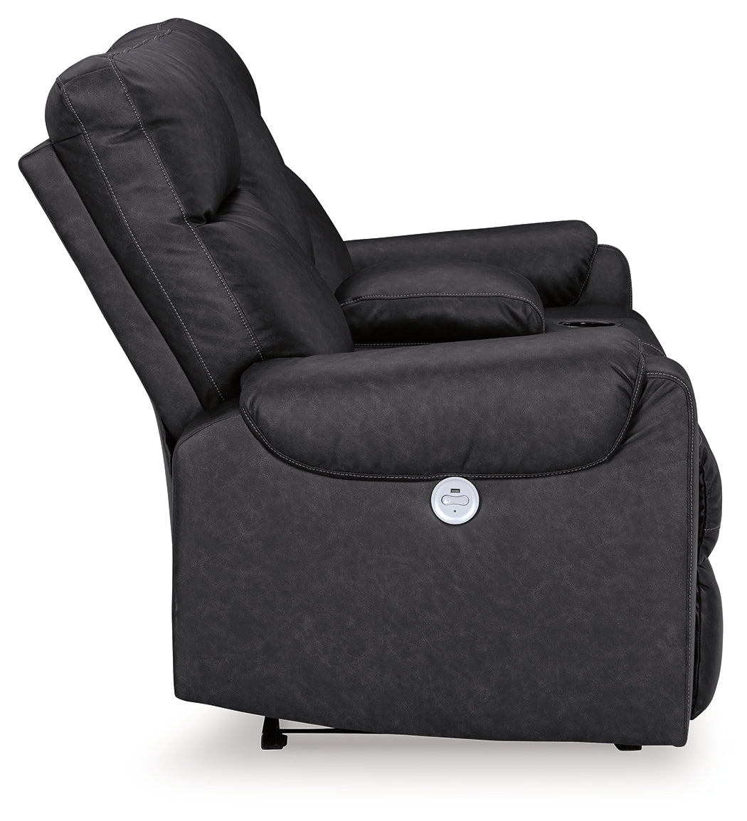 Axtellton Carbon Faux Leather Power Reclining Loveseat With Console