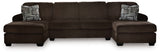 Kimlee Chocolate Velvet 3-Piece Sectional with Double Chaise
