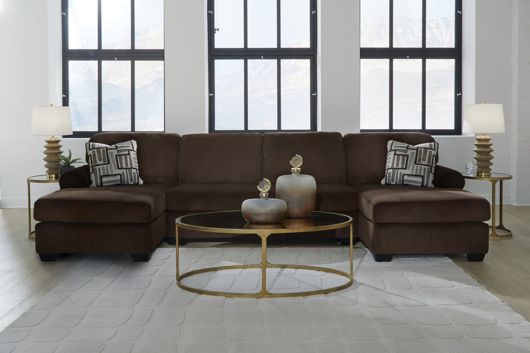 Kimlee Chocolate Velvet 3-Piece Sectional with Double Chaise