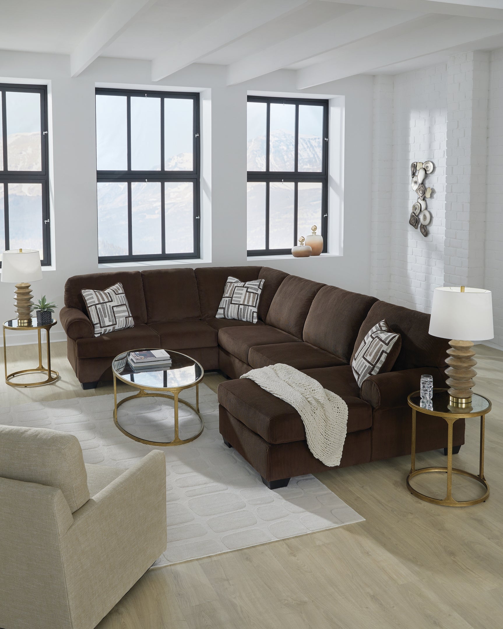Kimlee Chocolate Velvet 3-Piece Sectional with Chaise