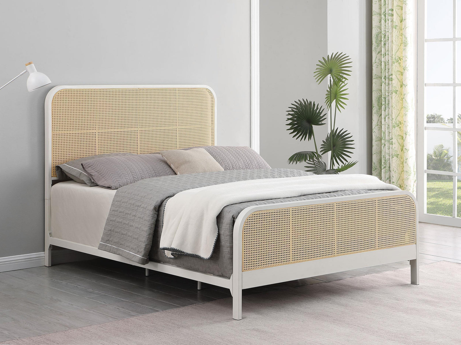 Lanewood Polyethylene Pe Rattan Upholstered Metal King Bed White
