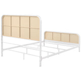 Lanewood Polyethylene Pe Rattan Upholstered Metal King Bed White