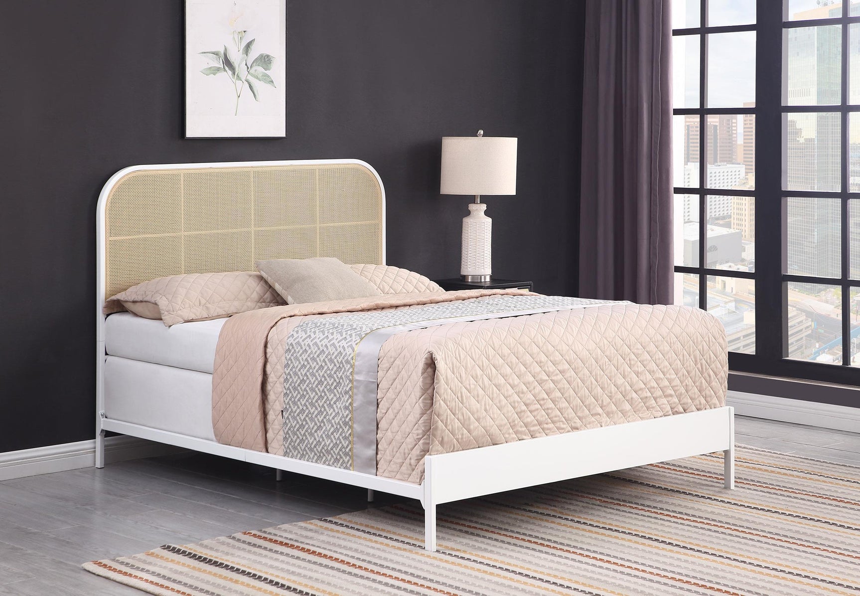 Amherst Radio Weave Rattan Metal Full Bed White