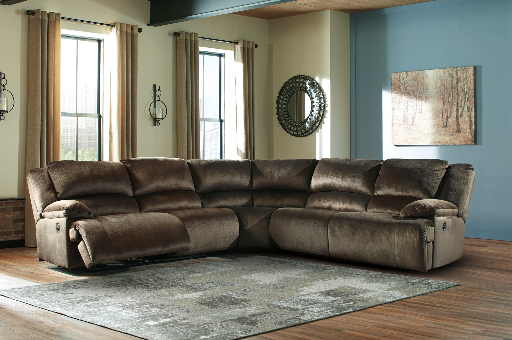 Clonmel Chocolate Velvet 5-Piece Reclining Sectional