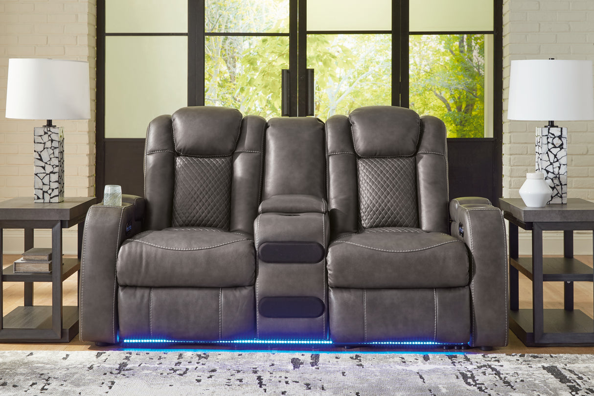 Fyne-dyme Shadow Faux Leather Power Reclining Loveseat With Console