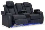 Fyne-dyme Sapphire Faux Leather Power Reclining Loveseat With Console
