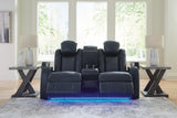 Fyne-dyme Sapphire Faux Leather Power Reclining Loveseat With Console