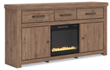 Garistyn Brown 73" TV Stand with Electric Fireplace — angled view