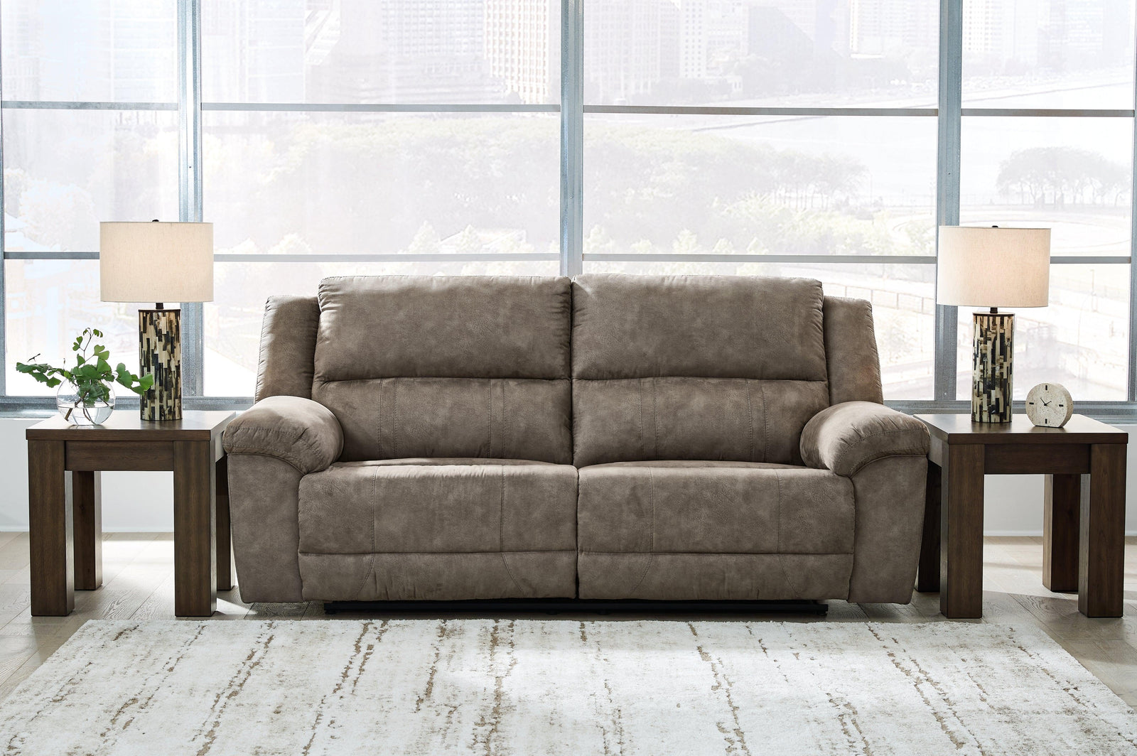 Laresview Fossil Faux Leather Reclining Sofa