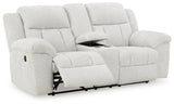 Frohn Snow Chenille Reclining Loveseat with Console