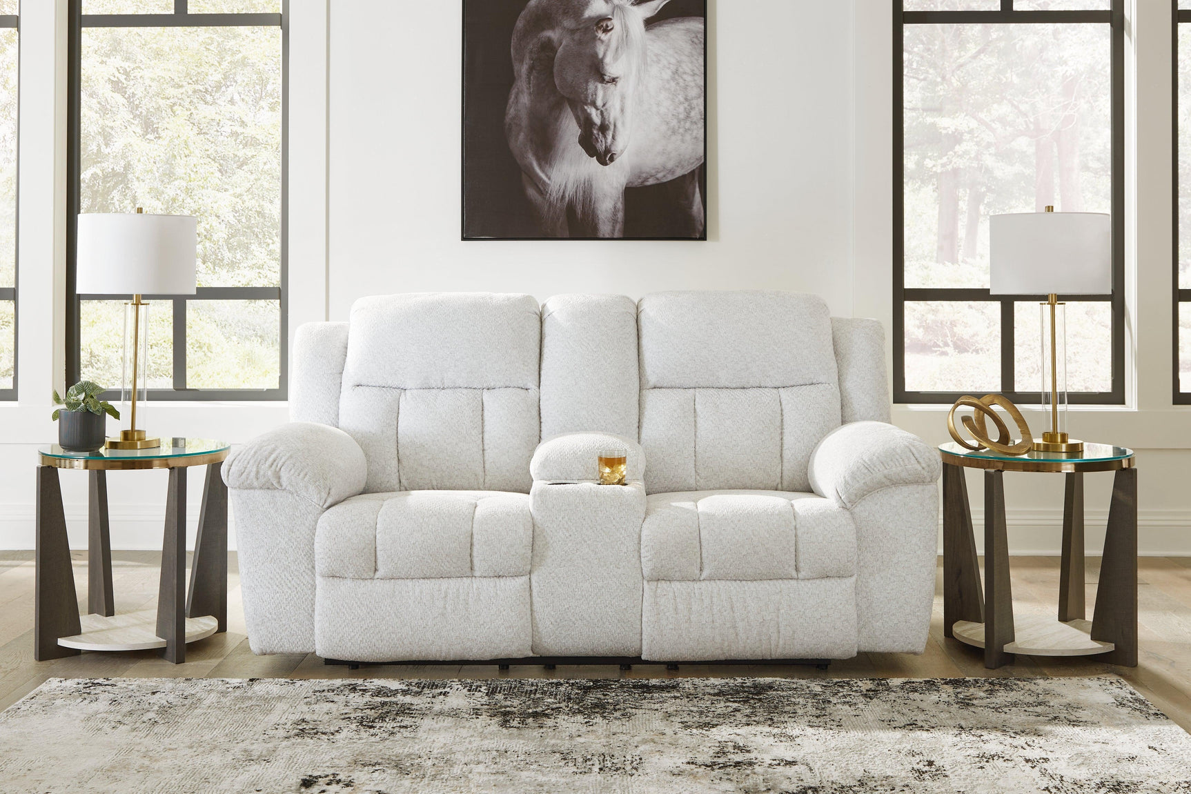 Frohn Snow Chenille Reclining Loveseat with Console