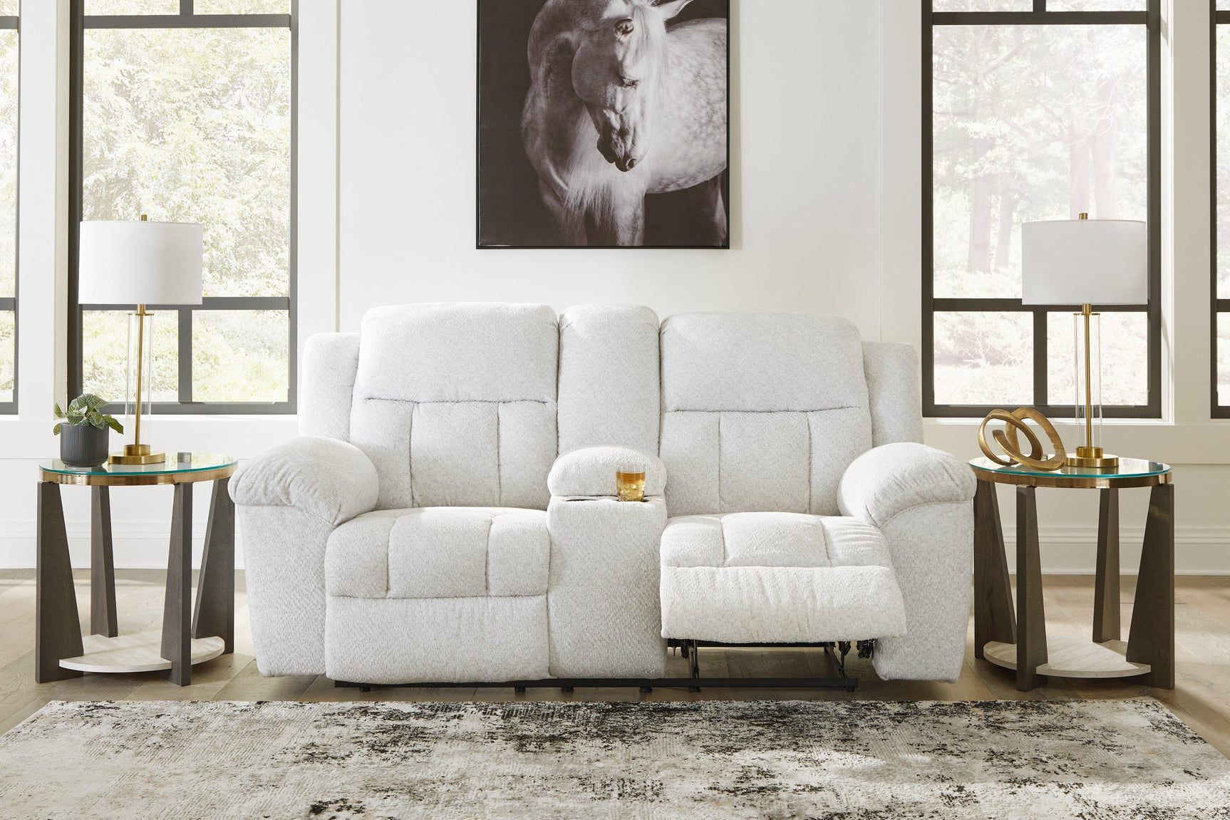 Frohn Snow Chenille Reclining Loveseat with Console