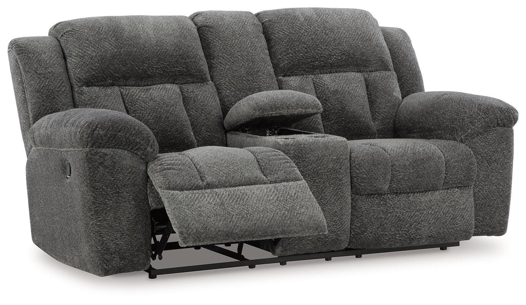 Frohn Graphite Chenille Reclining Loveseat with Console