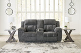 Frohn Graphite Chenille Reclining Loveseat with Console