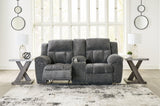 Frohn Graphite Chenille Reclining Loveseat with Console