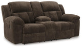 Frohn Chocolate Chenille Reclining Loveseat with Console
