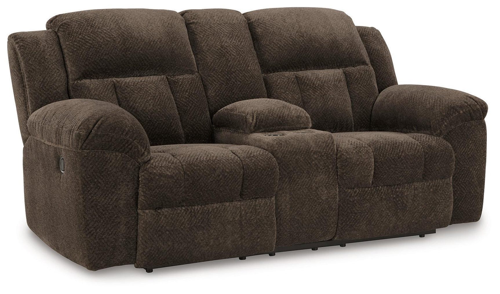 Frohn Chocolate Chenille Reclining Loveseat with Console