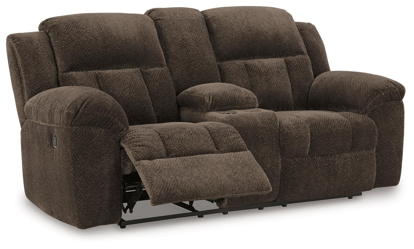 Frohn Chocolate Chenille Reclining Loveseat with Console