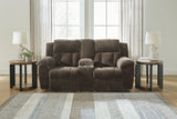 Frohn Chocolate Chenille Reclining Loveseat with Console