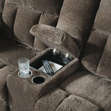 Frohn Chocolate Chenille Reclining Loveseat with Console
