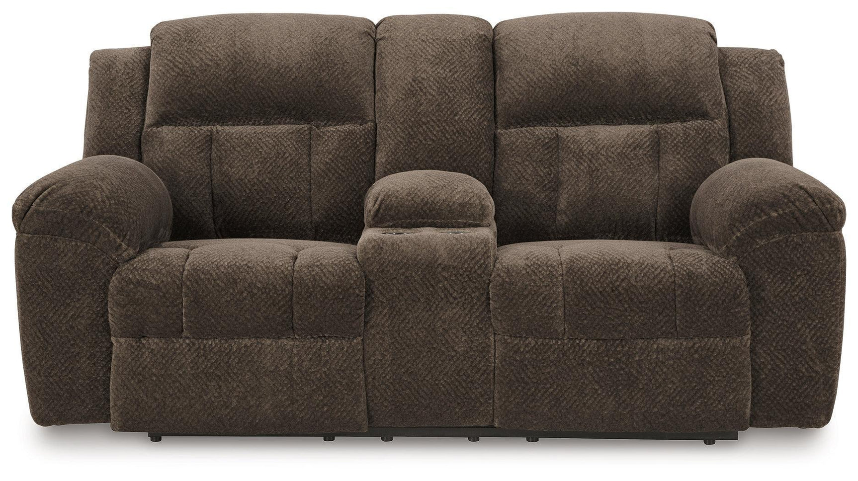 Frohn Chocolate Chenille Reclining Loveseat with Console
